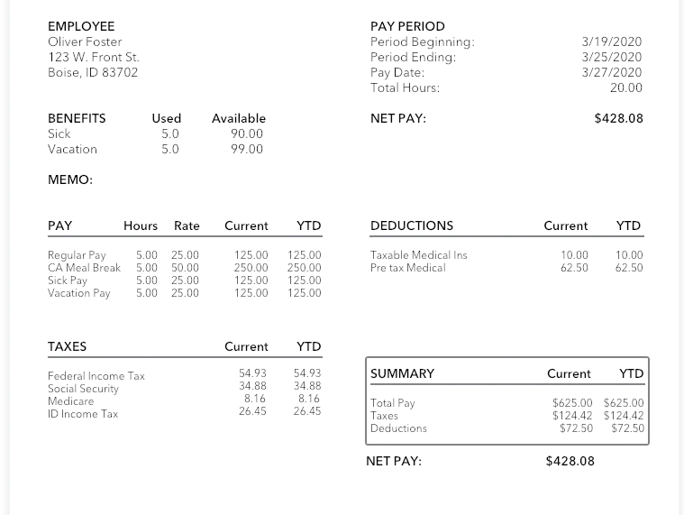 screenshot of pay stub